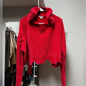 Red Destroyed-detail Hoodie